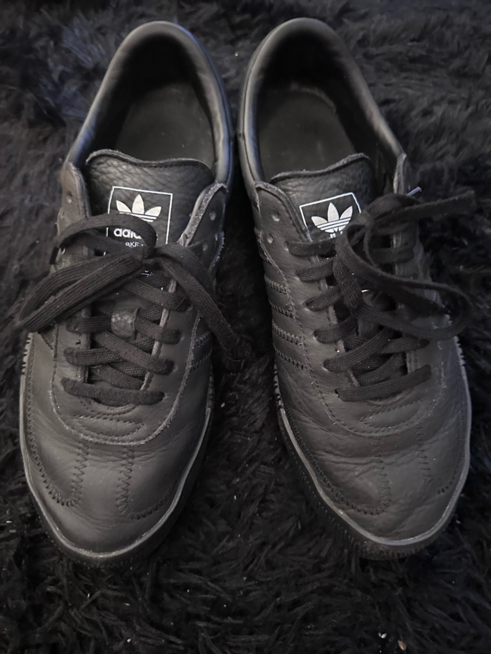 adidas Black Samba Low-Top Leather Sneakers with Trefoil Tongue